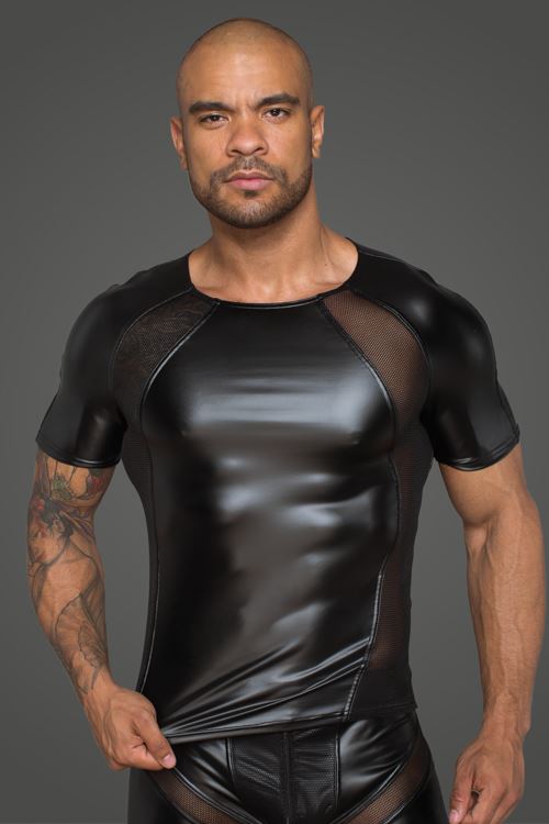 Tricou pentru barbati din piele ecologica H056 negru