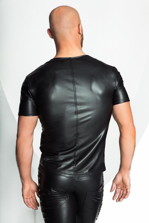 Tricou model sexy barbati din piele ecologica H029 negru